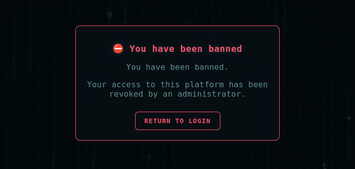 Banned user screen