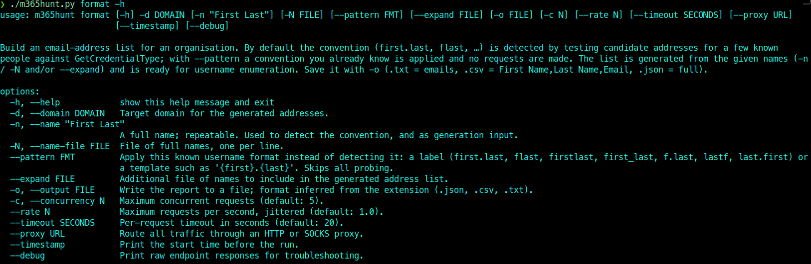 m365hunt format: infer the username convention